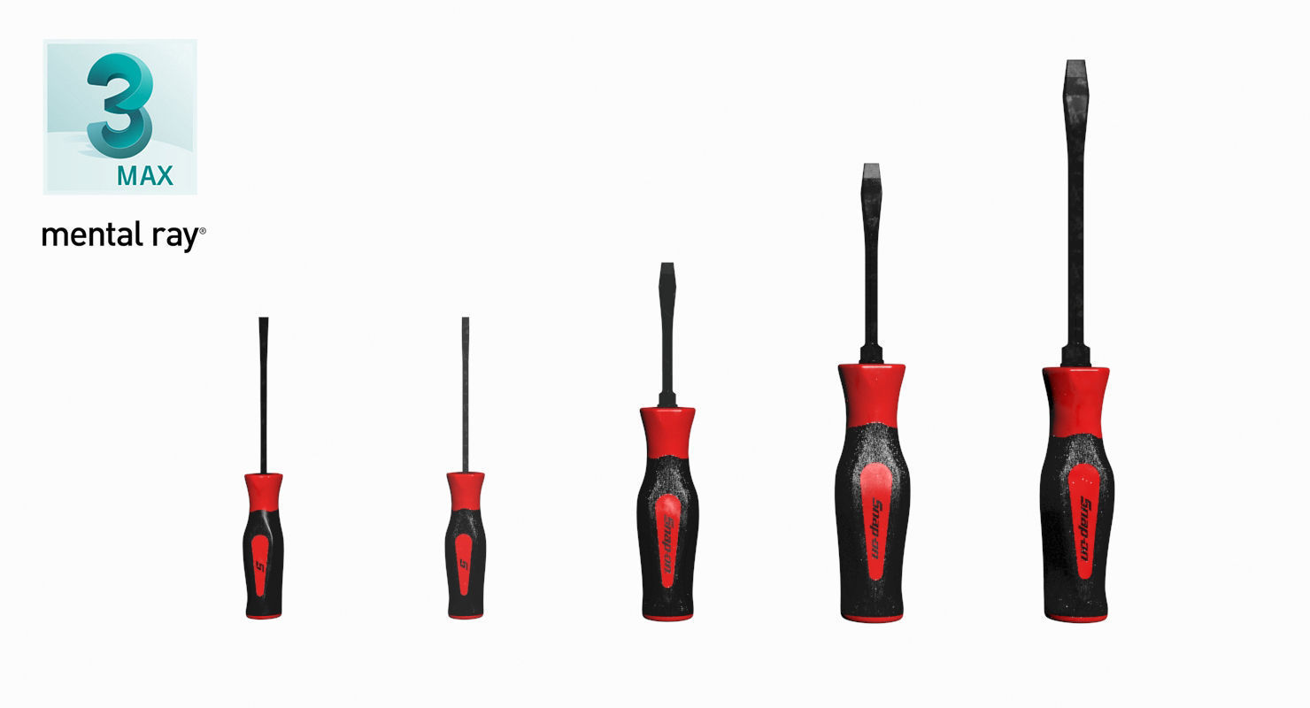 5 pc Flat Tip Instinct Soft Grip Red Screwdriver Set SGDS50BR Low-poly 3D model_20