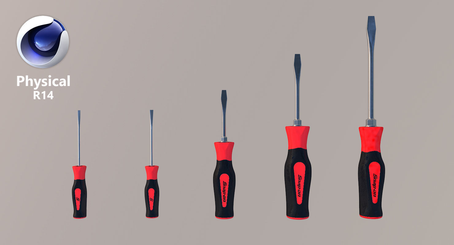 5 pc Flat Tip Instinct Soft Grip Red Screwdriver Set SGDS50BR Low-poly 3D model_24