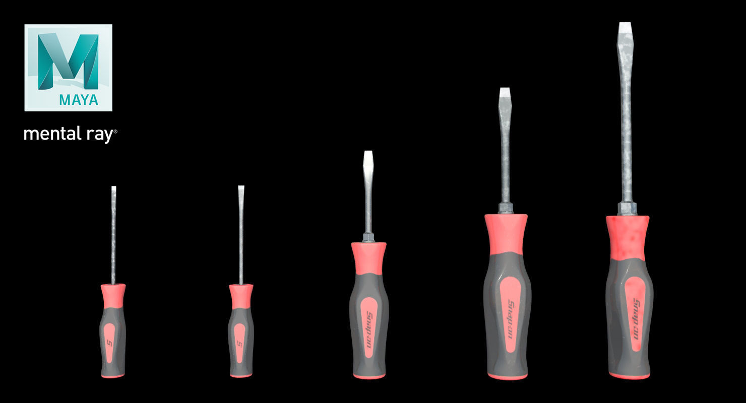 5 pc Flat Tip Instinct Soft Grip Red Screwdriver Set SGDS50BR Low-poly 3D model_22
