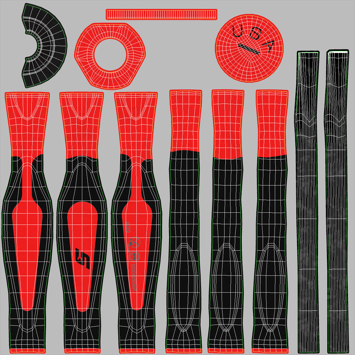 5 pc Flat Tip Instinct Soft Grip Red Screwdriver Set SGDS50BR Low-poly 3D model_28