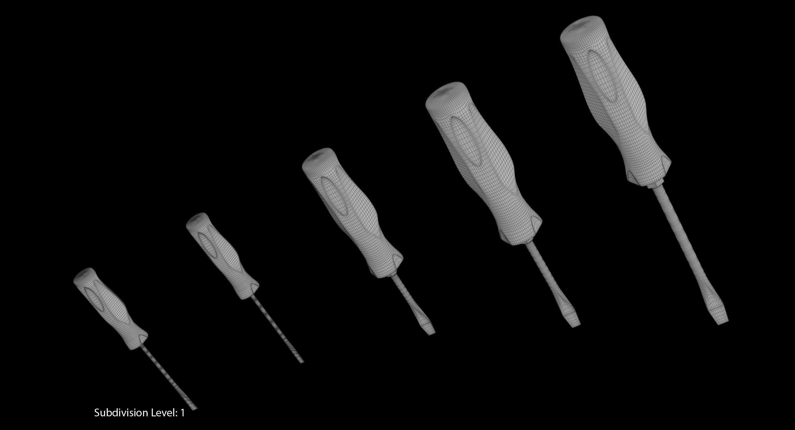 5 pc Flat Tip Instinct Soft Grip Red Screwdriver Set SGDS50BR Low-poly 3D model_18