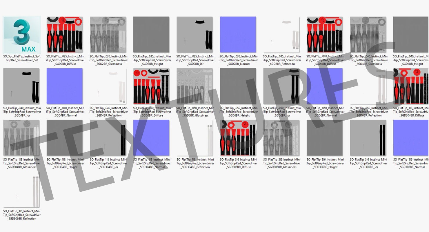 5 pc Flat Tip Instinct Soft Grip Red Screwdriver Set SGDS50BR Low-poly 3D model_27