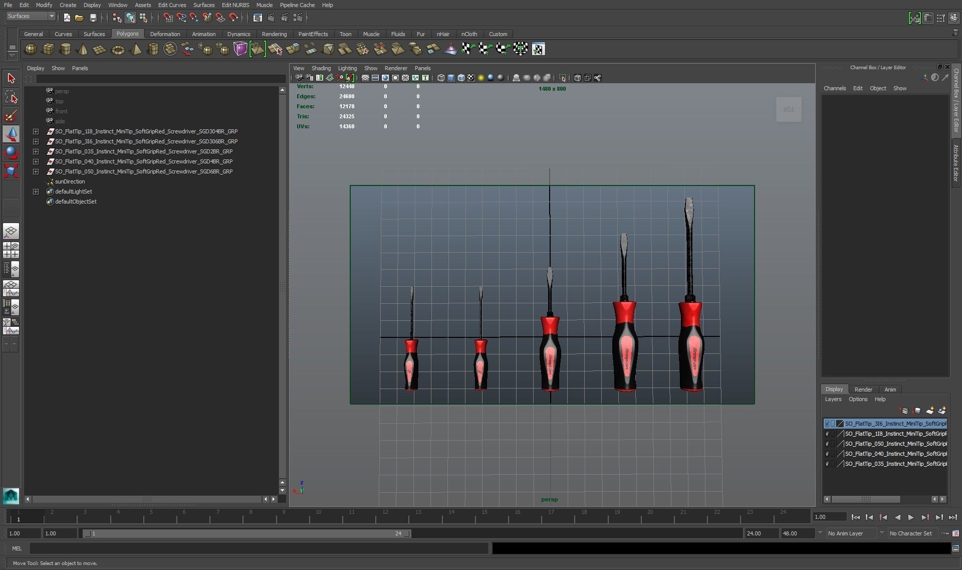 5 pc Flat Tip Instinct Soft Grip Red Screwdriver Set SGDS50BR Low-poly 3D model_23