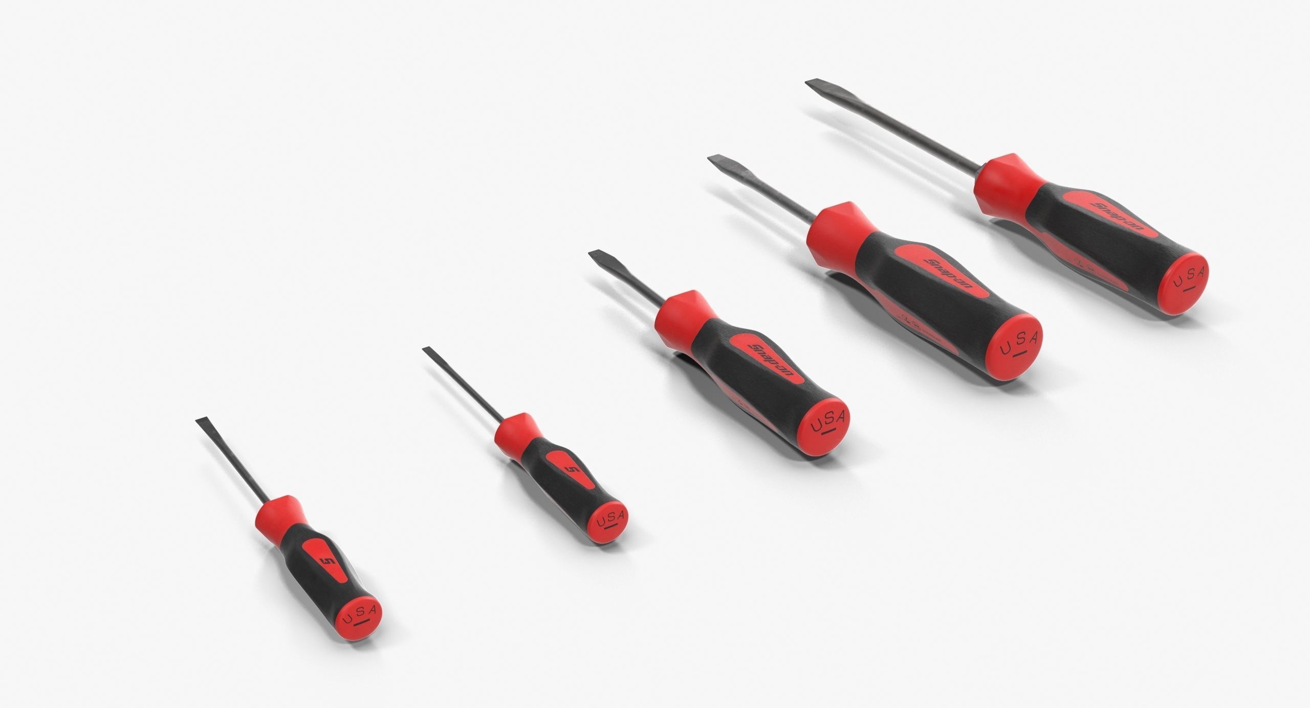 5 pc Flat Tip Instinct Soft Grip Red Screwdriver Set SGDS50BR Low-poly 3D model_3