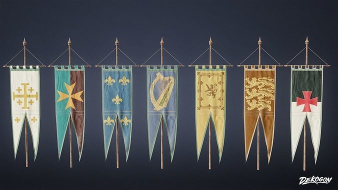 MEDIEVAL - Posted Flag 01 - LOW POLY Low-poly 3D model