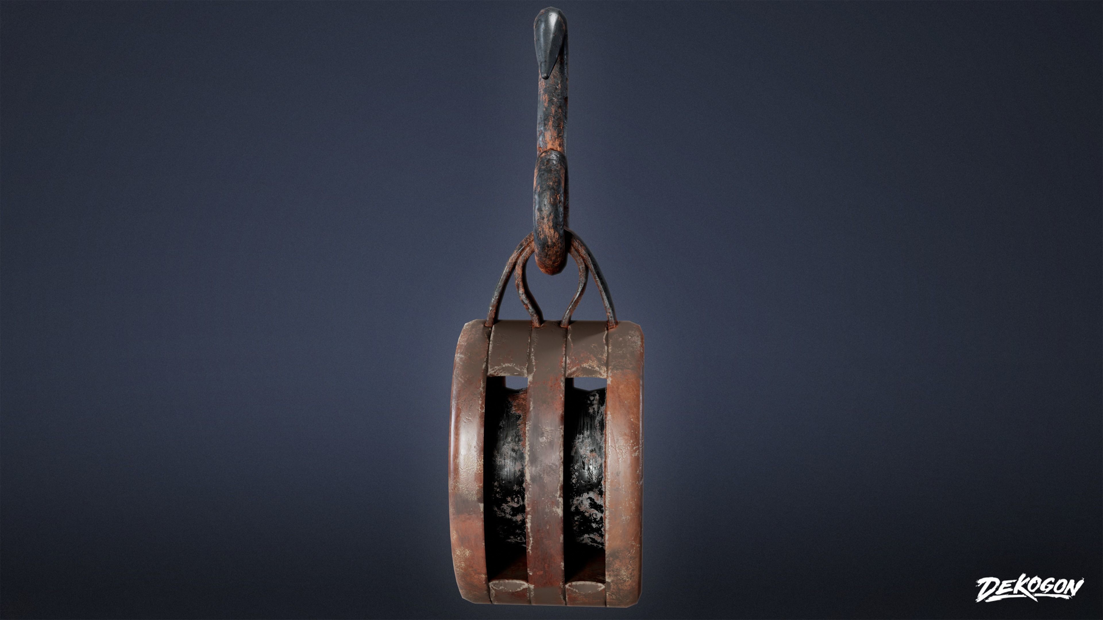 MEDIEVAL - Pulley 01 - LOW POLY Low-poly 3D model_1