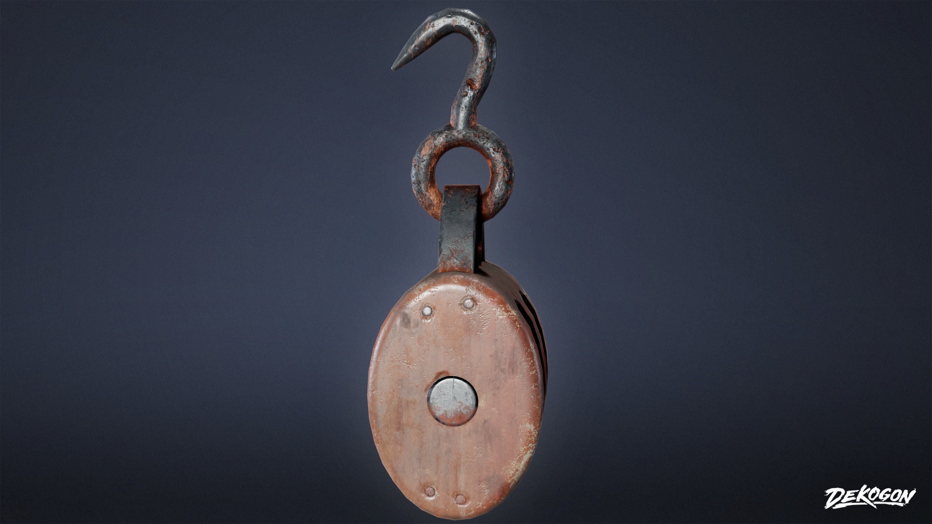 MEDIEVAL - Pulley 01 - LOW POLY Low-poly 3D model_4