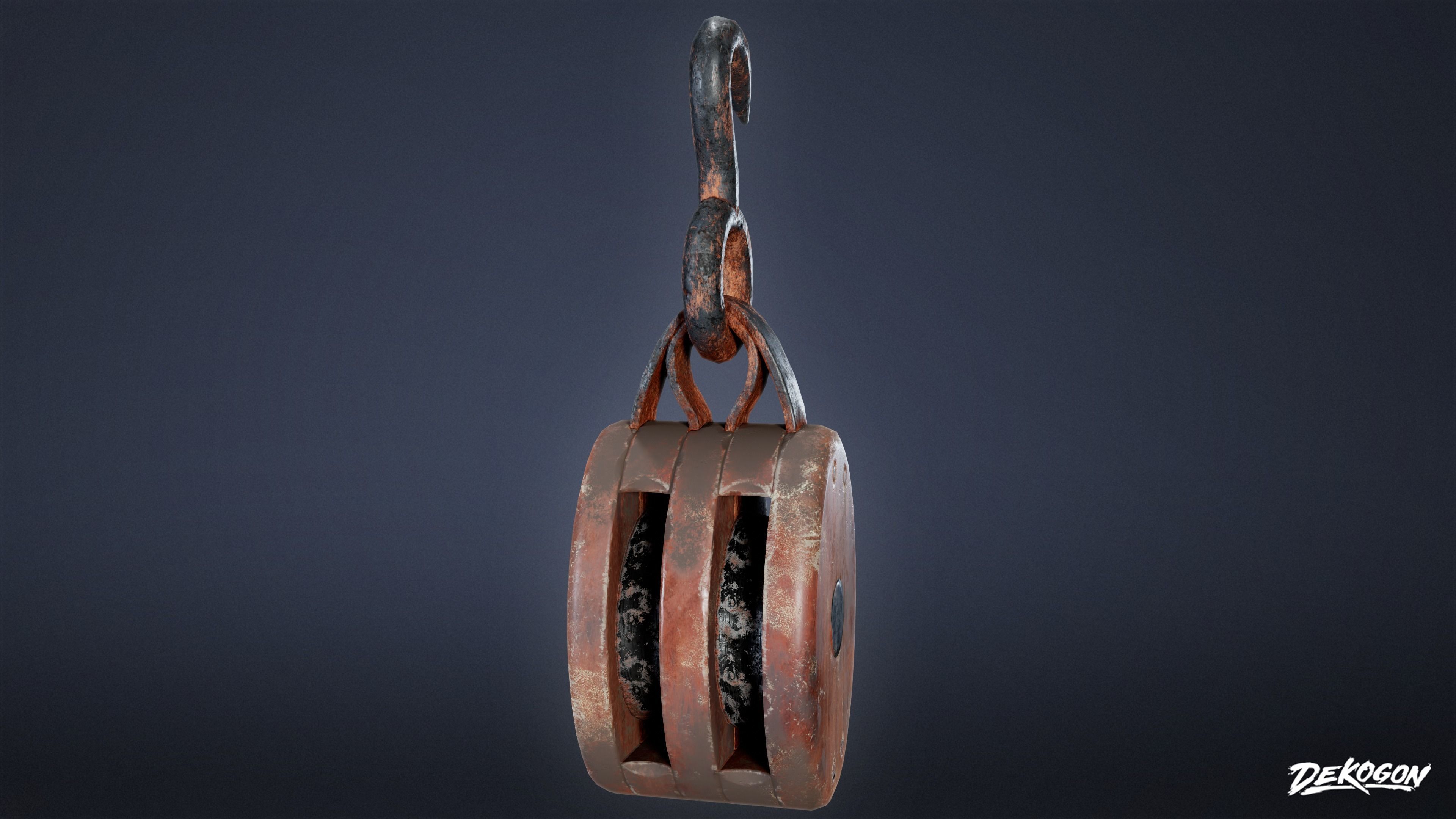 MEDIEVAL - Pulley 01 - LOW POLY Low-poly 3D model_3