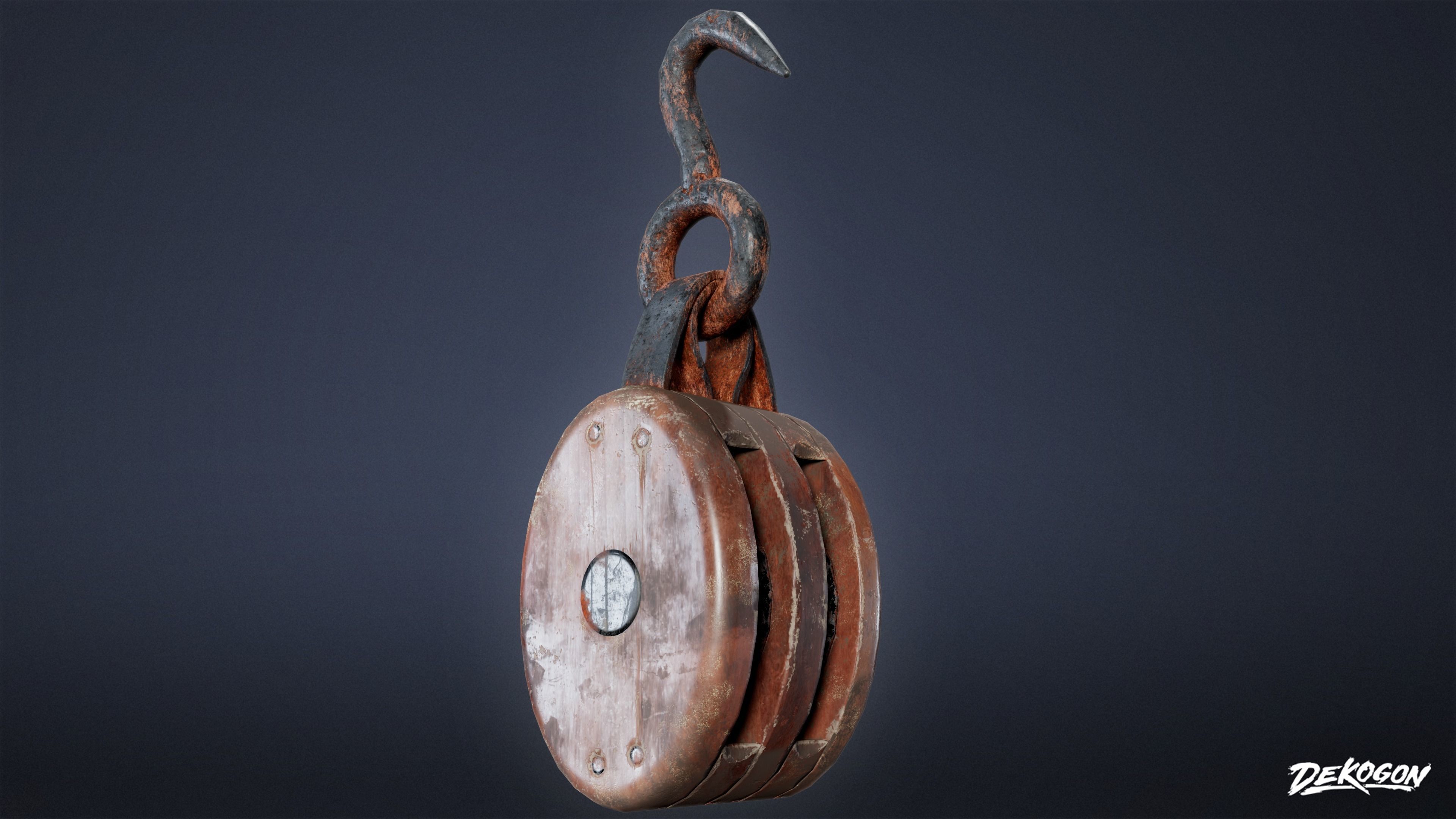 MEDIEVAL - Pulley 01 - LOW POLY Low-poly 3D model_6