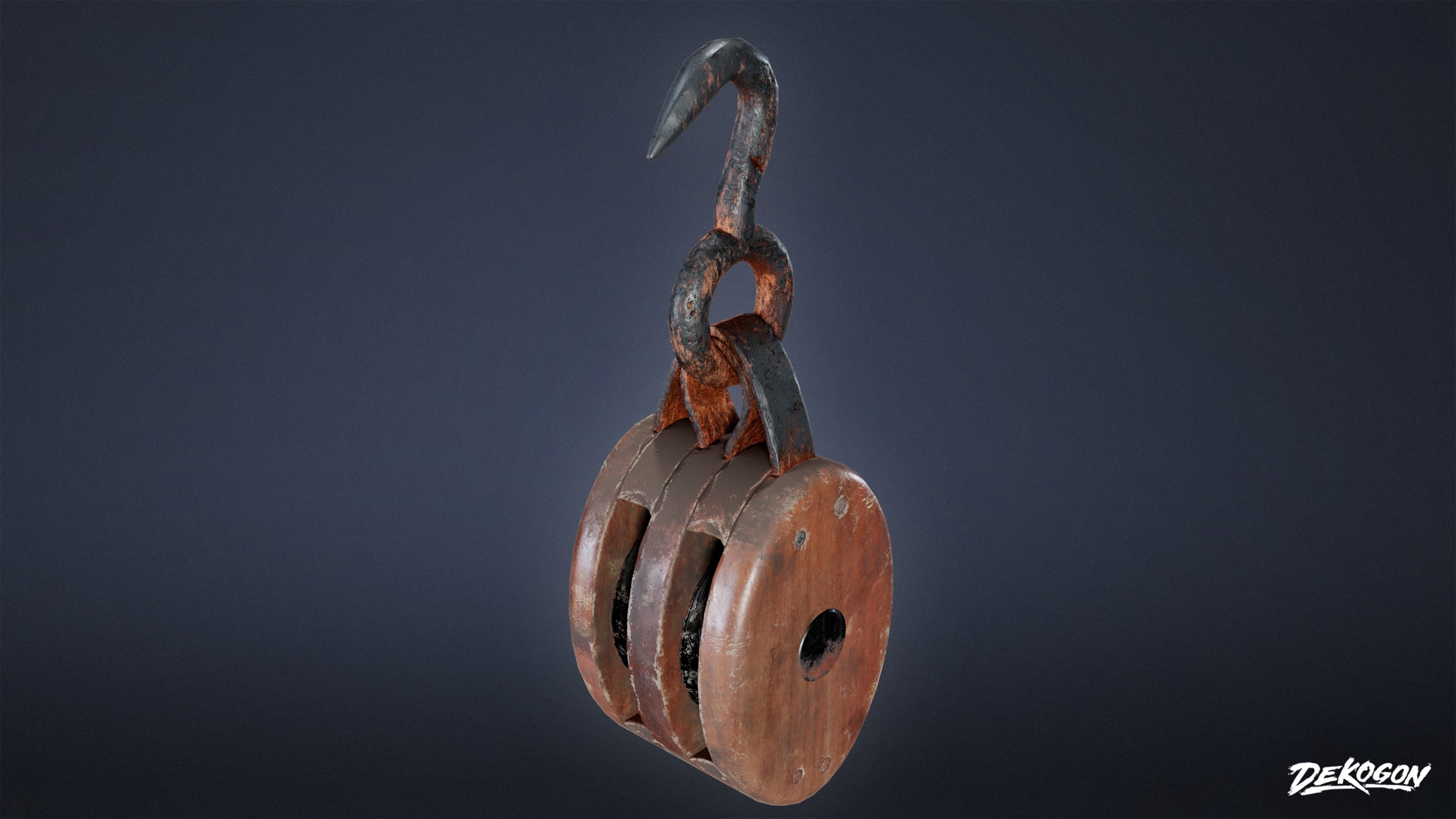 MEDIEVAL - Pulley 01 - LOW POLY Low-poly 3D model_5