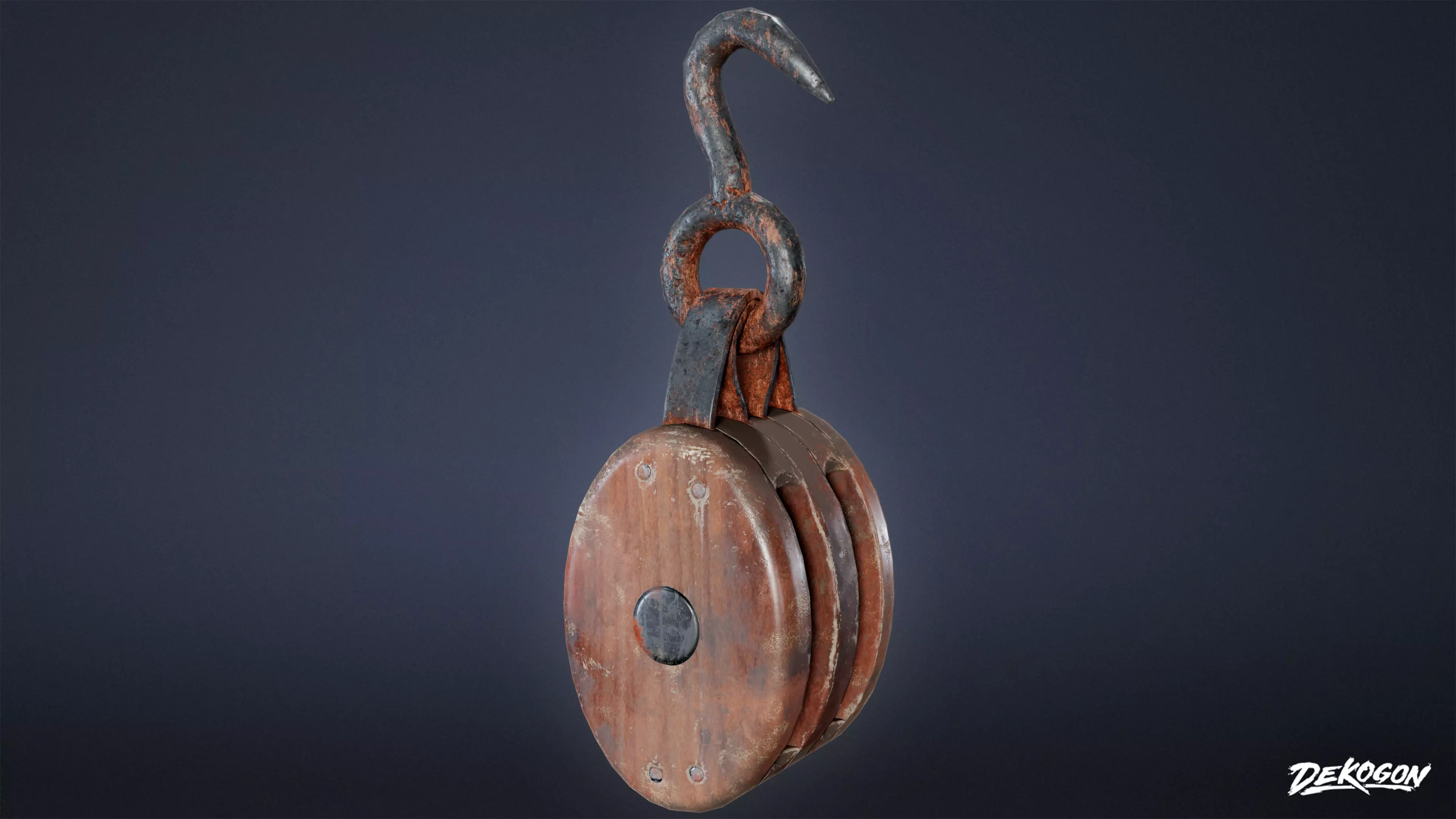 MEDIEVAL - Pulley 01 - LOW POLY Low-poly 3D model_0