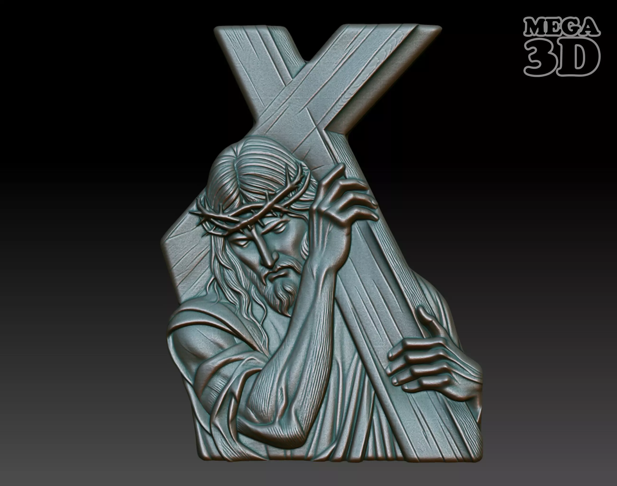 Jesus carrying the cross basrelief 03 240608 3D print model_0