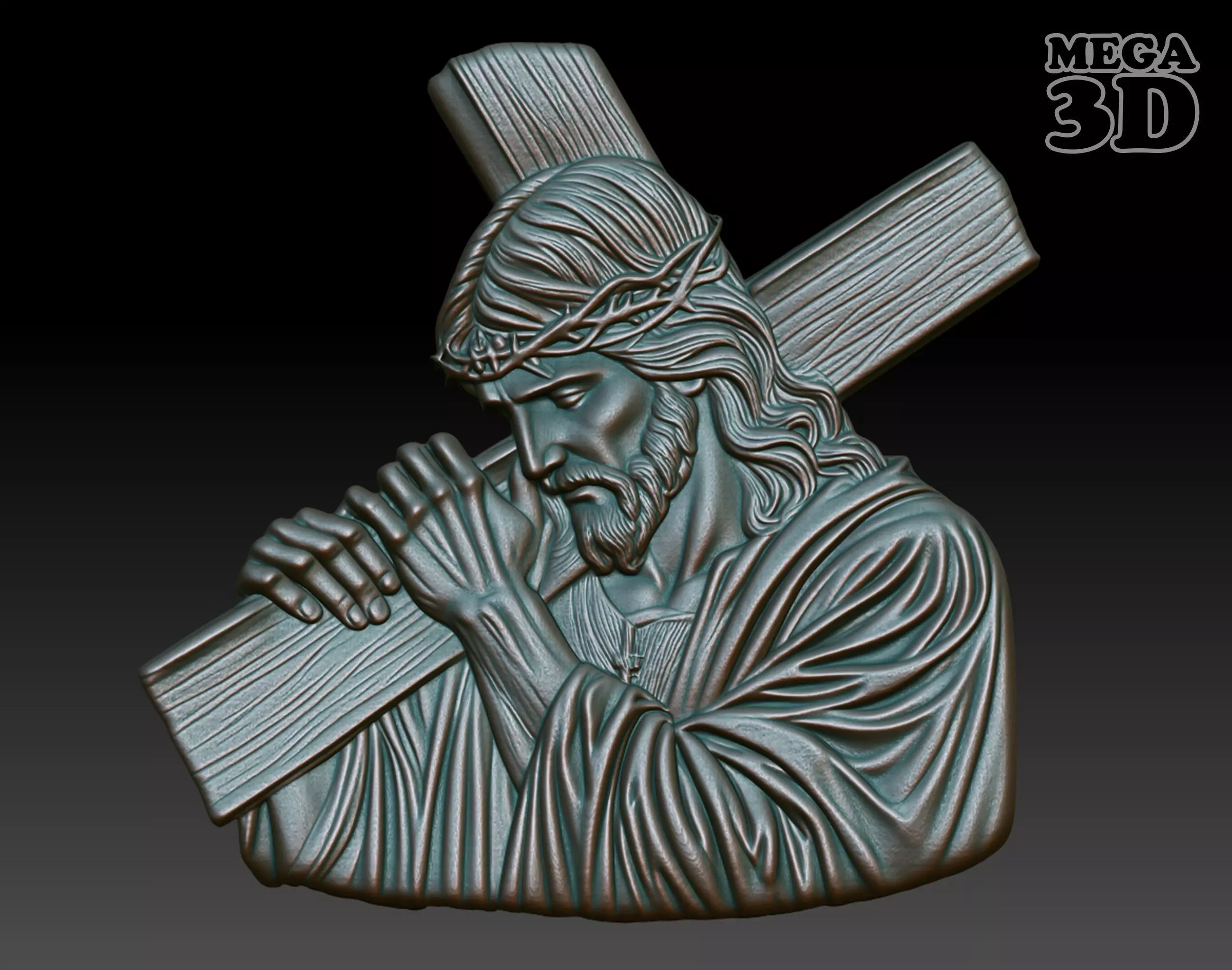 Jesus carrying the cross basrelief 02 240608 3D print model_0