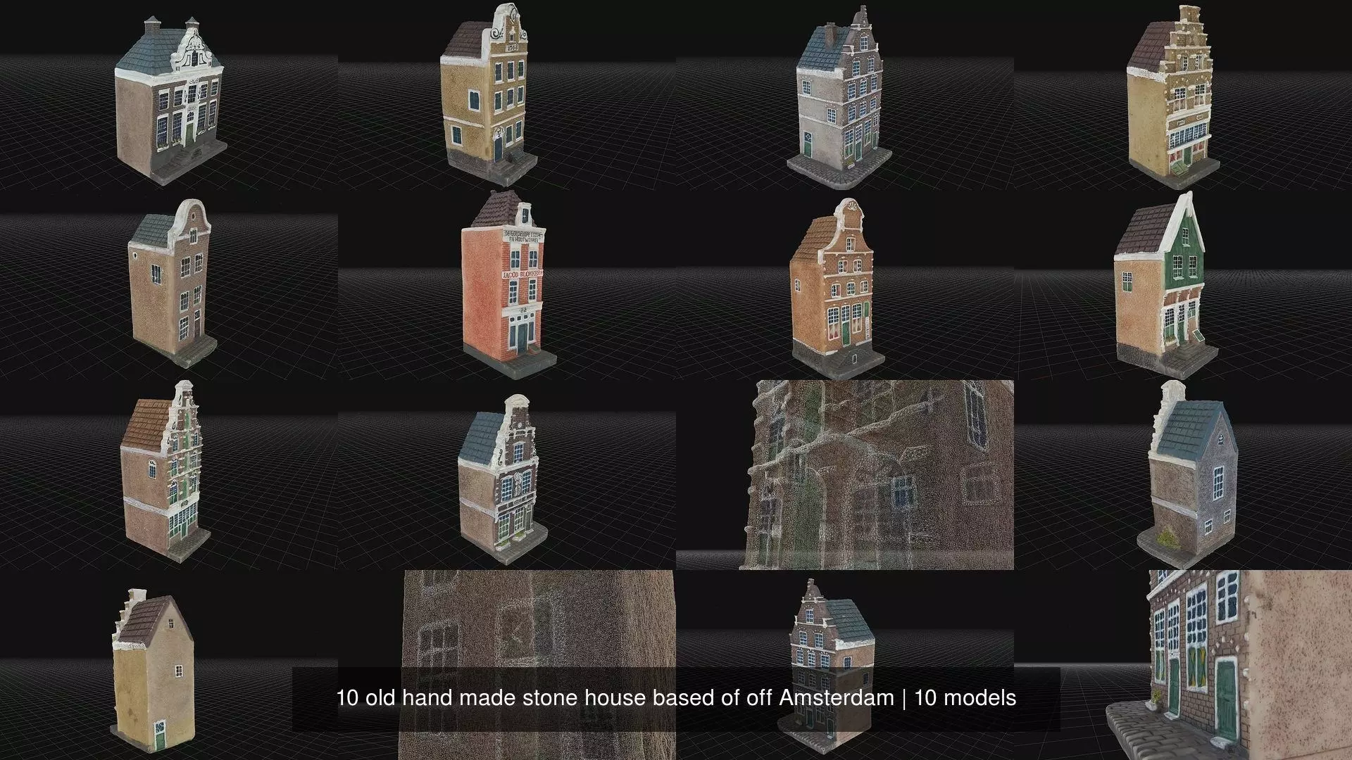 10 old hand made stone house based of off Amsterdam 3D Model Collection_1