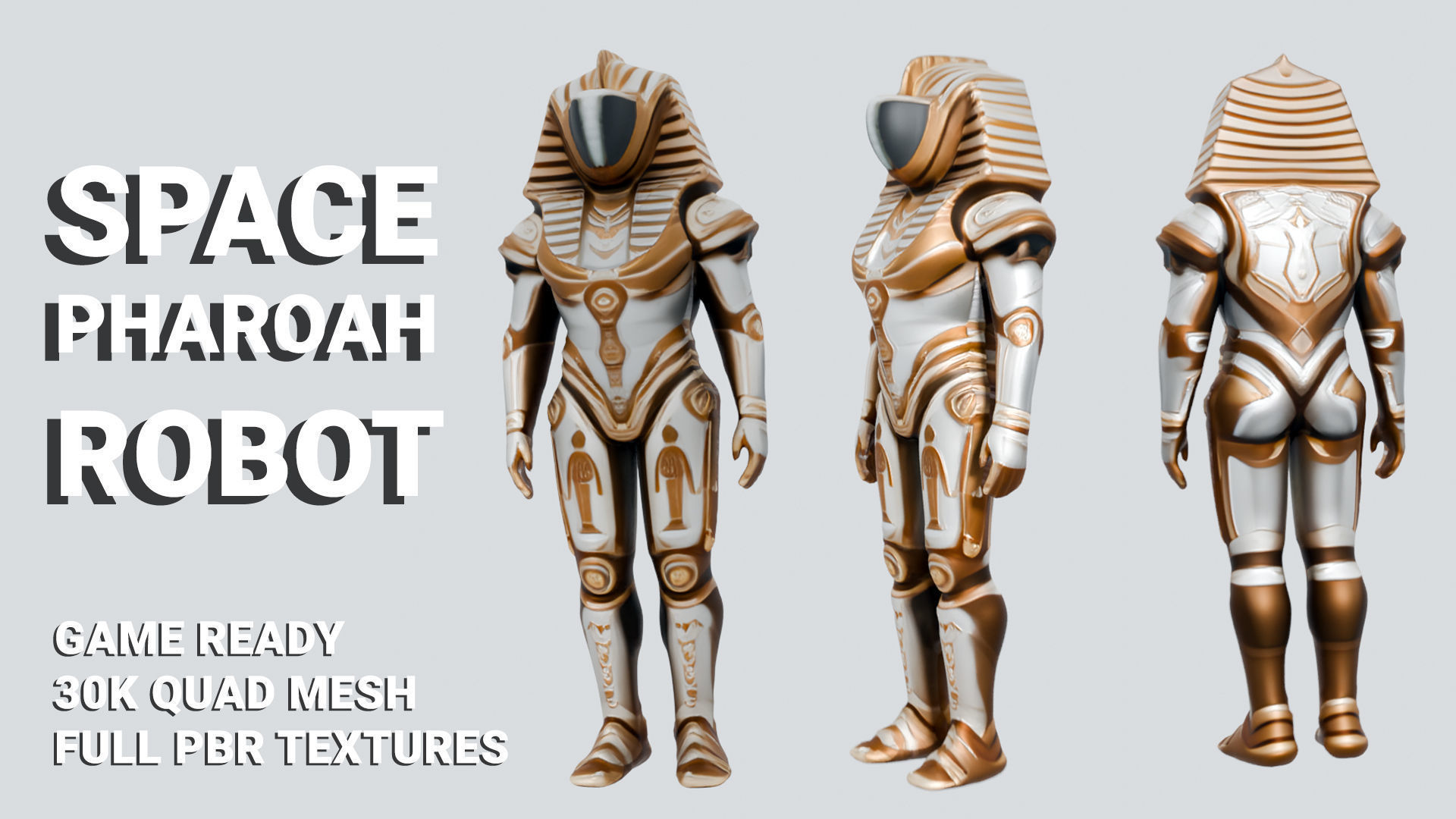 Space Suit Pharaoh Robot - Game-Ready 3D Model -  PBR Textures Low-poly 3D model_1