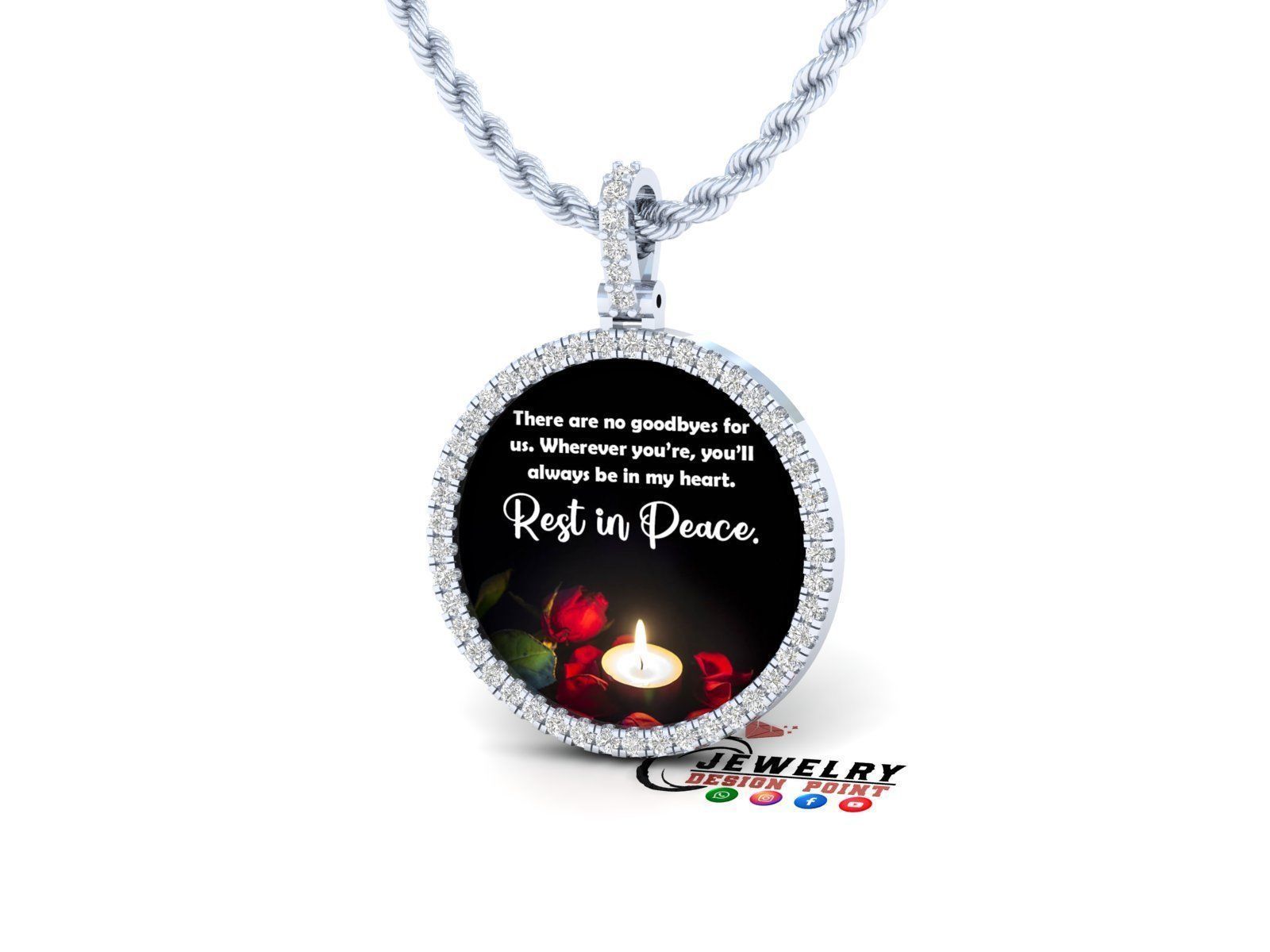 Custom Picture Pendant with Diamond - Memory Frame Pendant 3D print model_3