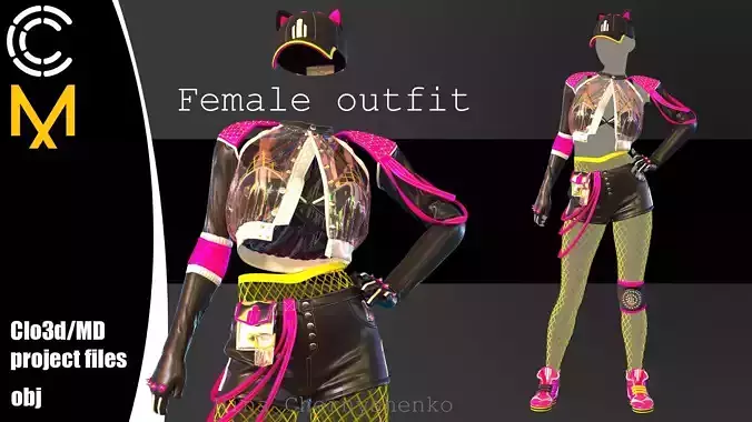 Female outfit - Marvelous Designer project and OBJ