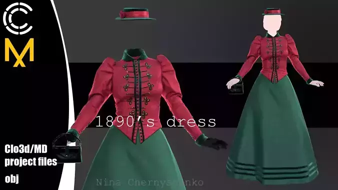 1890s dress - Marvelous Designer project and OBJ