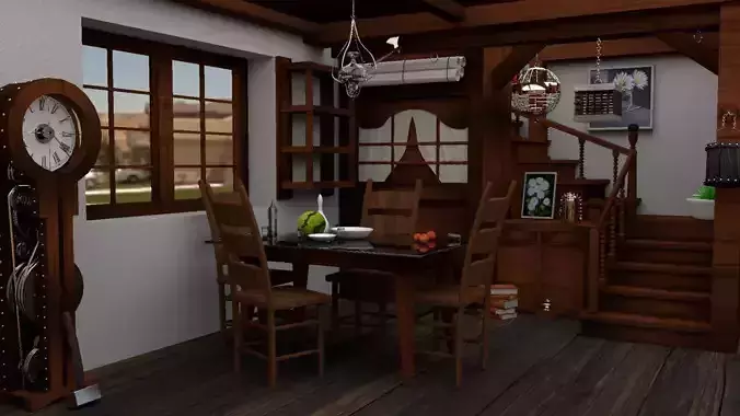 cartoonic 3D vintage Dining hall