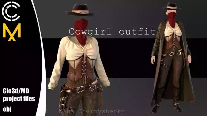 Cowgirl outfit - Marvelous Designer project and OBJ