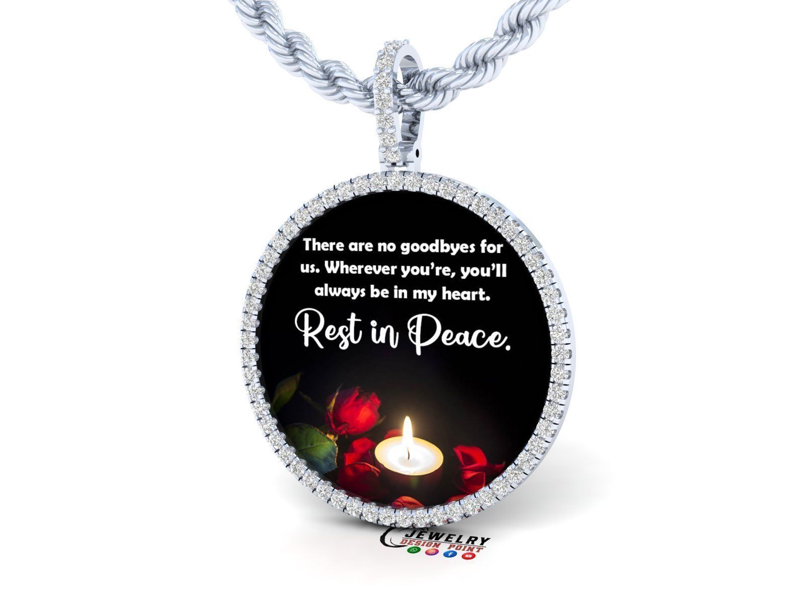 Custom Picture Pendant with Diamond - Memory Frame Pendant  3D print model_3