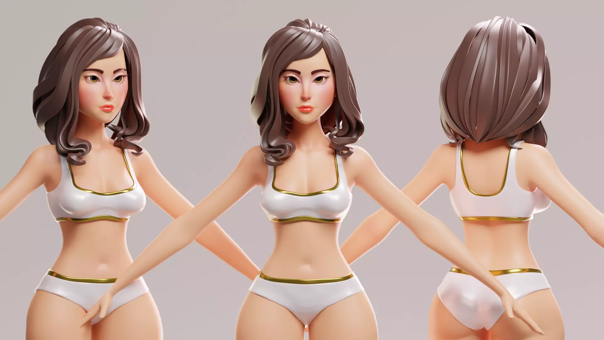 Cartoon female character sarah base mesh 3D model Low-poly 3D model_5