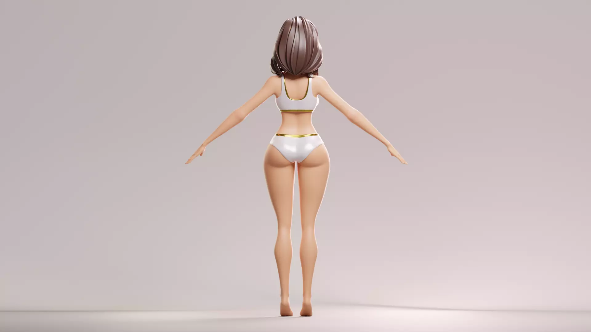 Cartoon female character sarah base mesh 3D model Low-poly 3D model_2