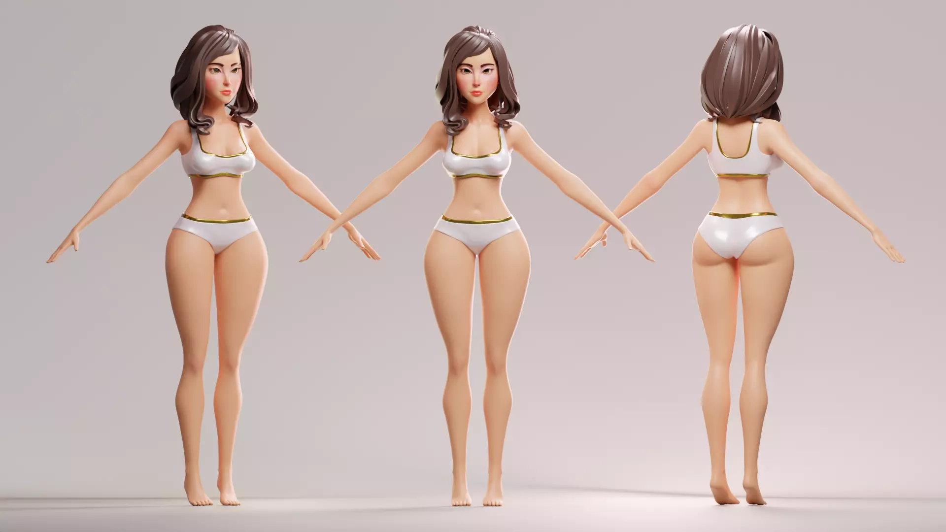 Cartoon female character sarah base mesh 3D model Low-poly 3D model_3