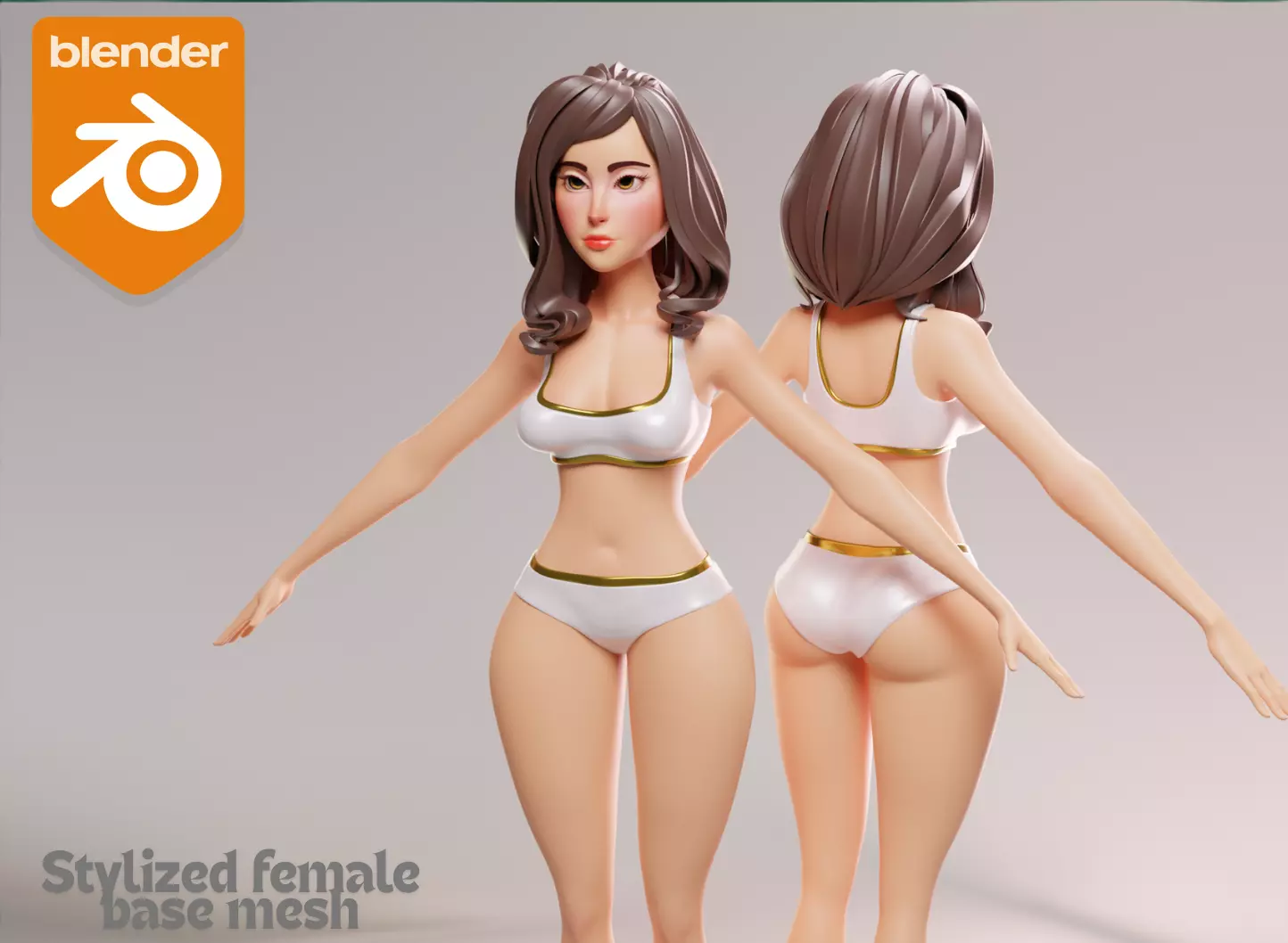 Cartoon female character sarah base mesh 3D model Low-poly 3D model_0