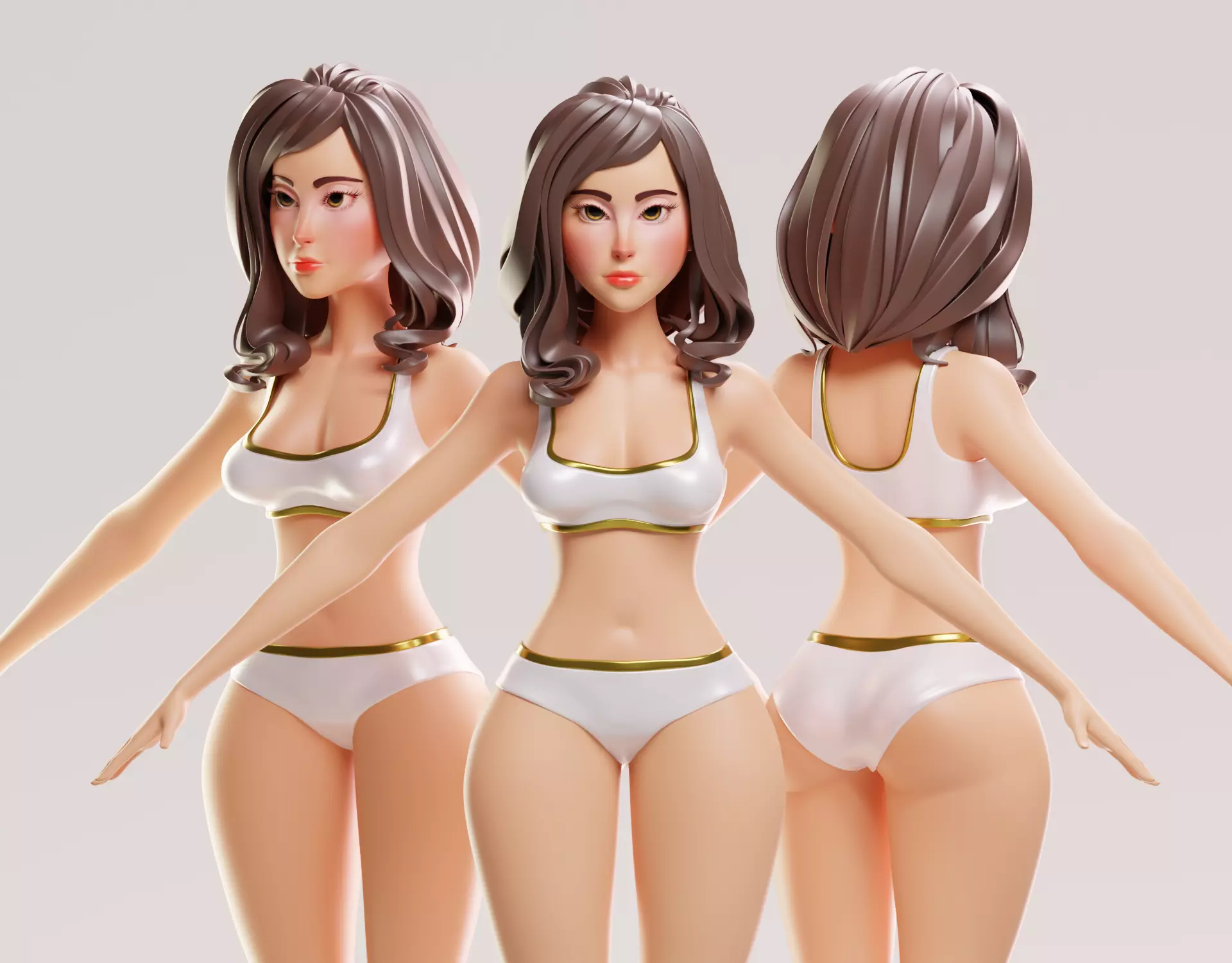 Cartoon female character sarah base mesh 3D model Low-poly 3D model_7