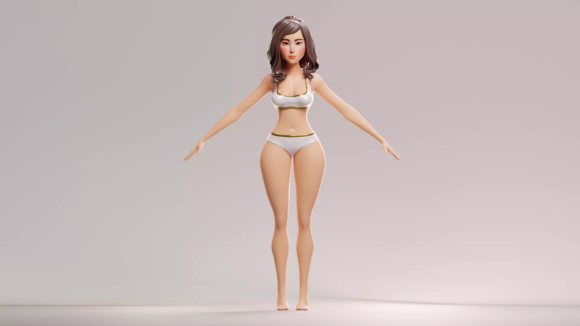 Cartoon female character sarah base mesh 3D model Low-poly 3D model_1