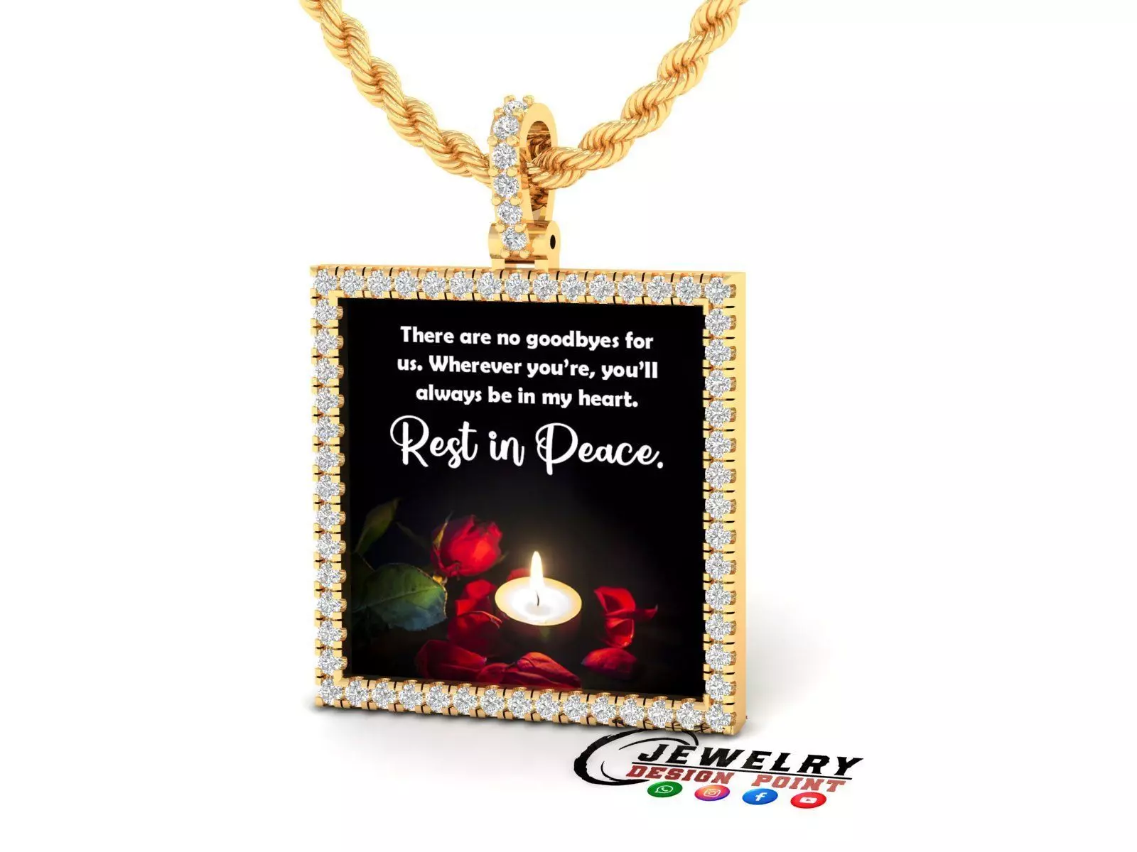 Custom Picture Pendant with Diamond - Square Memory Pendant 3D print model