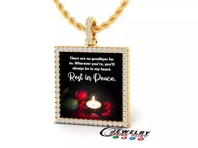 Custom Picture Pendant with Diamond - Square Memory Pendant 