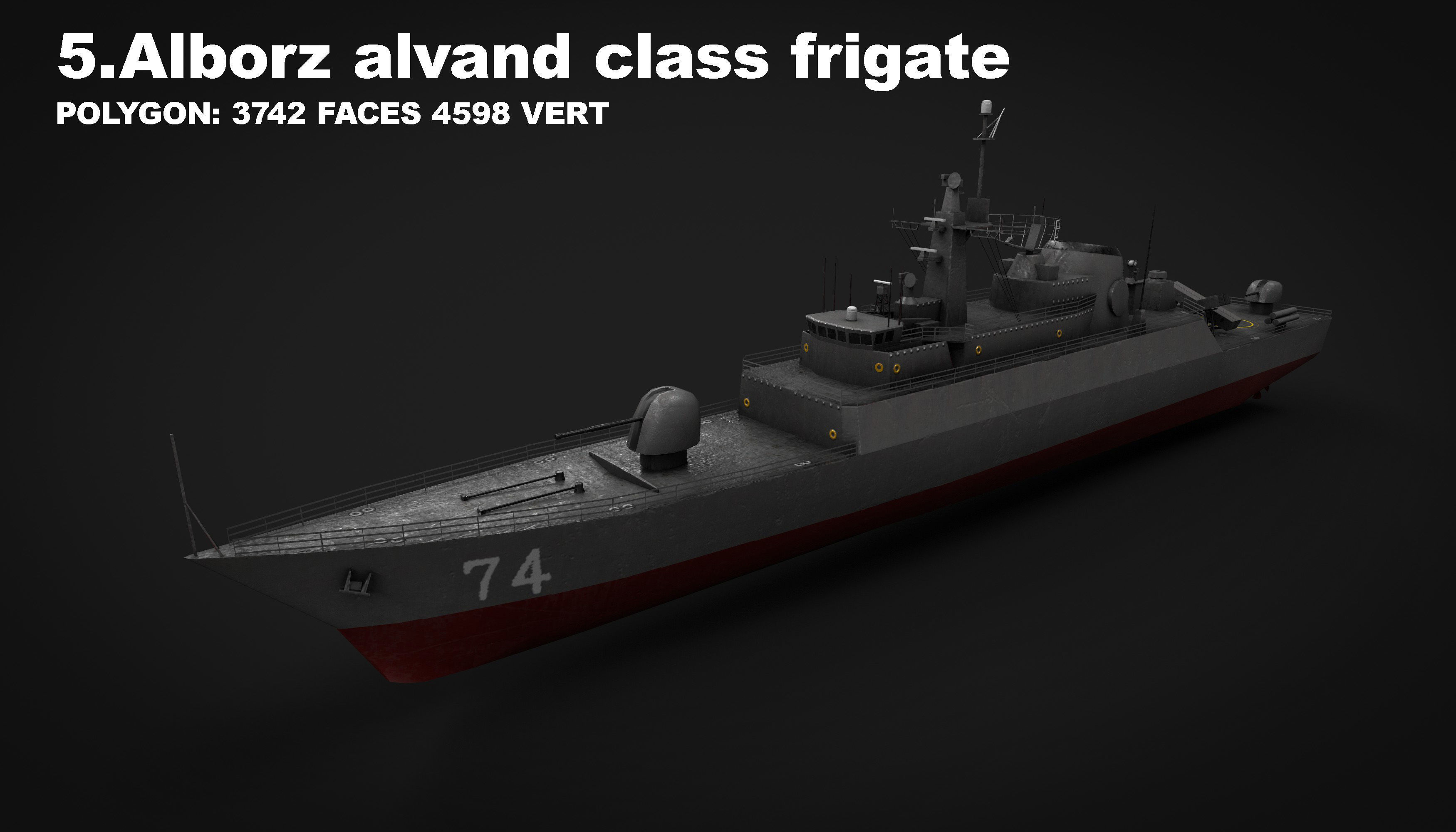 15 in 1 navy  destroyer  frigate  submarine speedboat Low-poly 3D model_18
