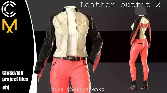 Leather outfit 2 - Marvelous Designer project and OBJ