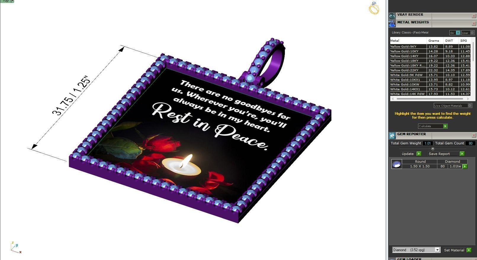 Custom Picture Pendant with Diamond - Square Memory Pendant  3D print model_6