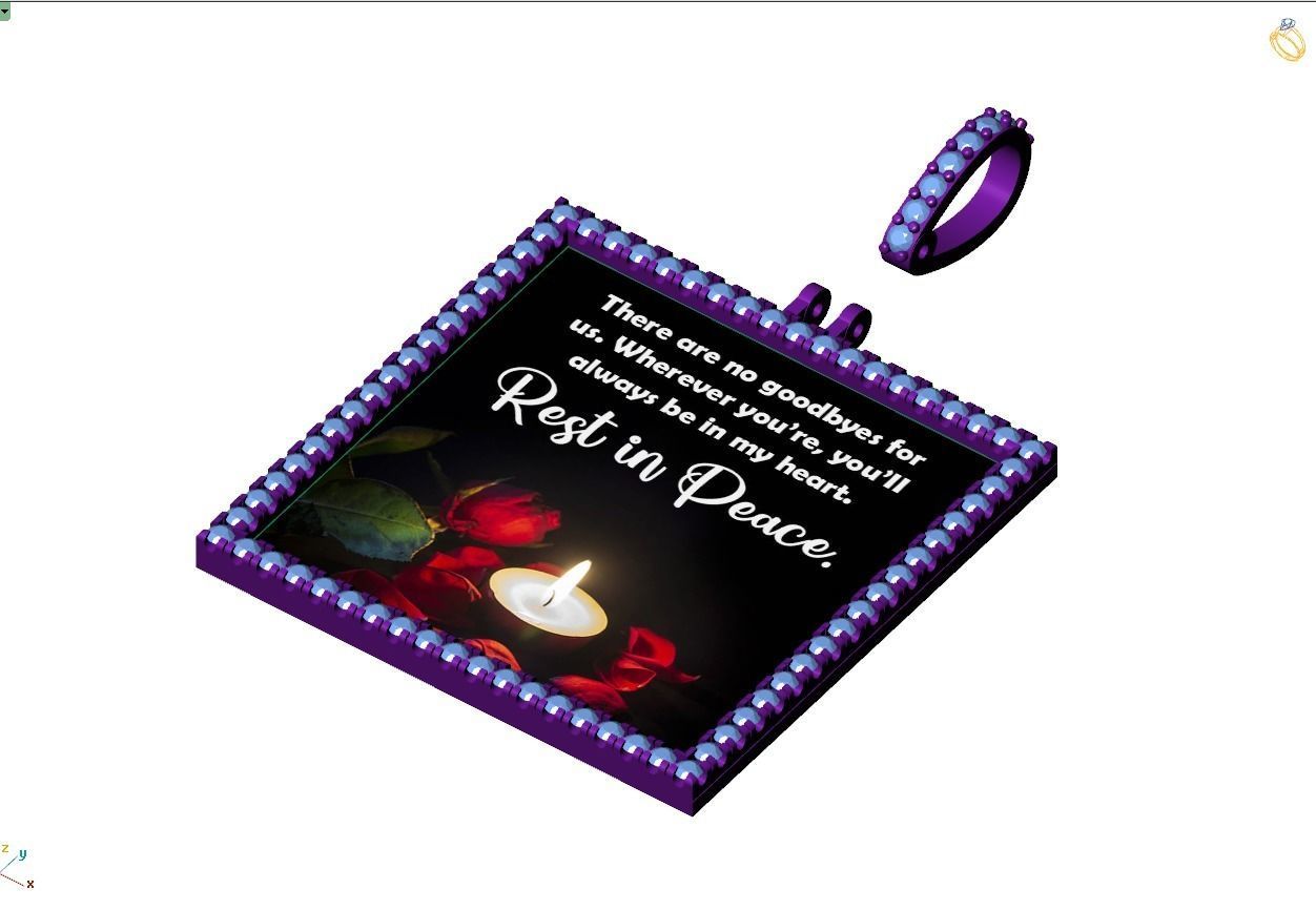 Custom Picture Pendant with Diamond - Square Memory Pendant  3D print model_12