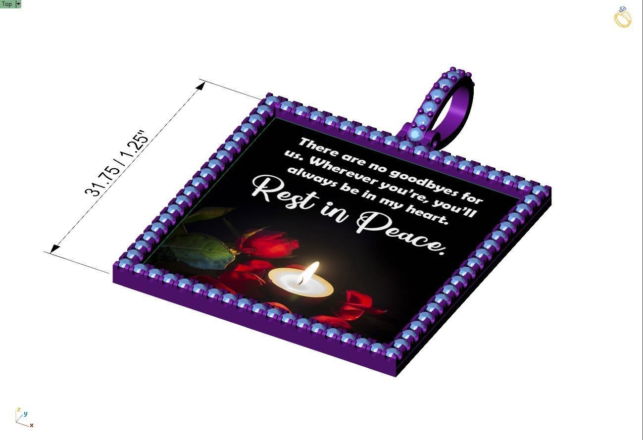 Custom Picture Pendant with Diamond - Square Memory Pendant  3D print model_4