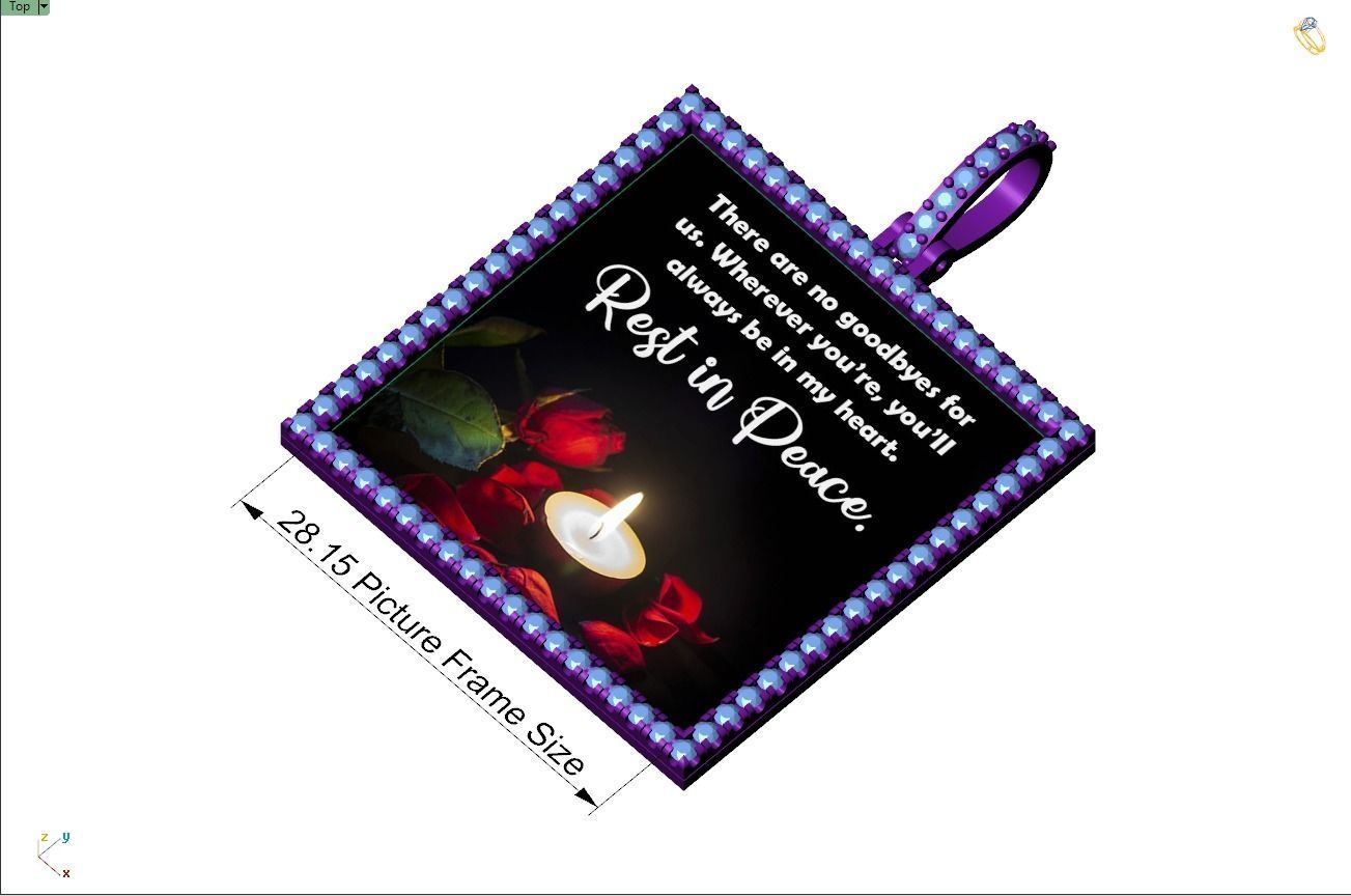 Custom Picture Pendant with Diamond - Square Memory Pendant  3D print model_8