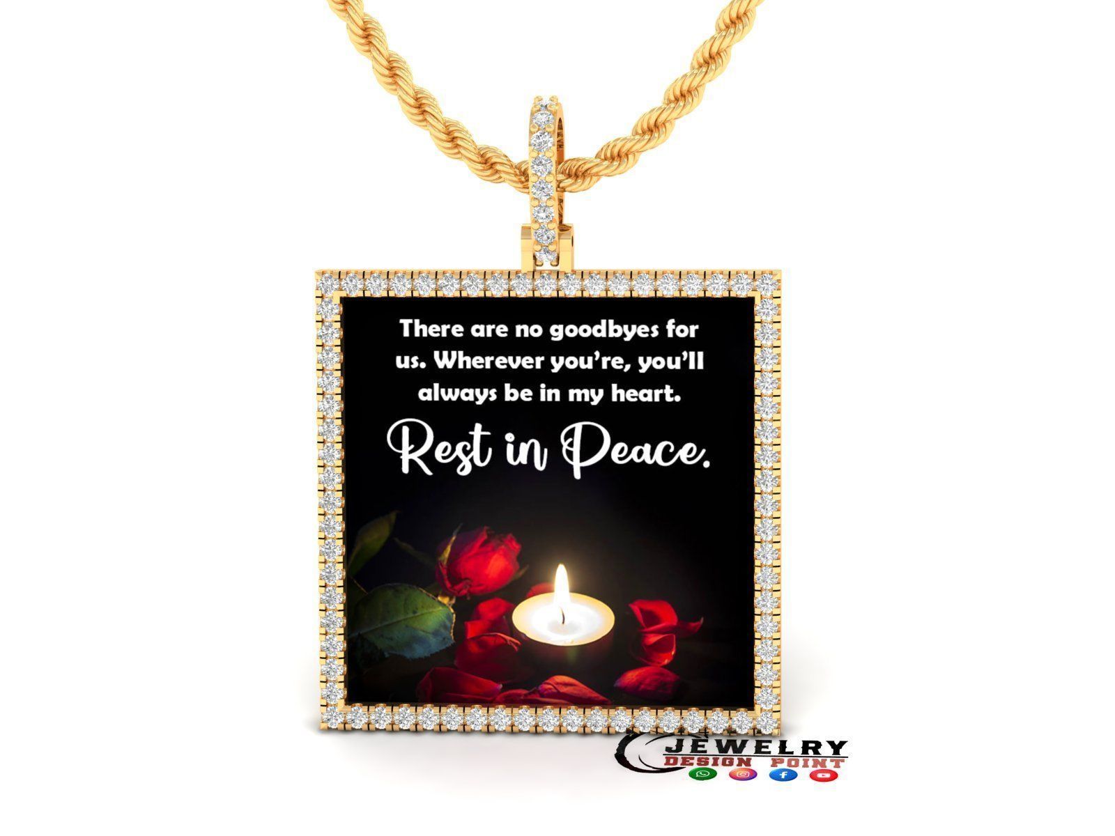 Custom Picture Pendant with Diamond - Square Memory Pendant  3D print model_2