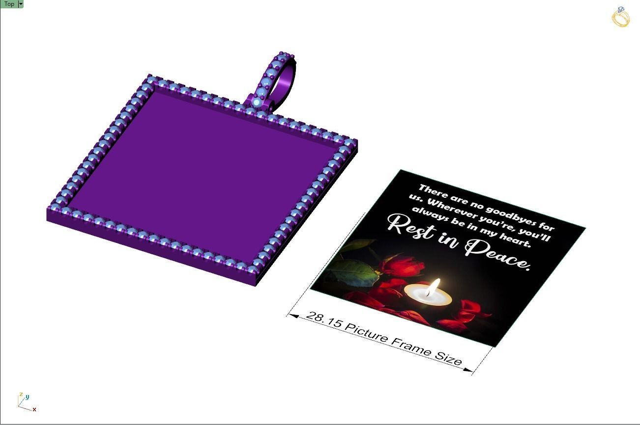 Custom Picture Pendant with Diamond - Square Memory Pendant  3D print model_9