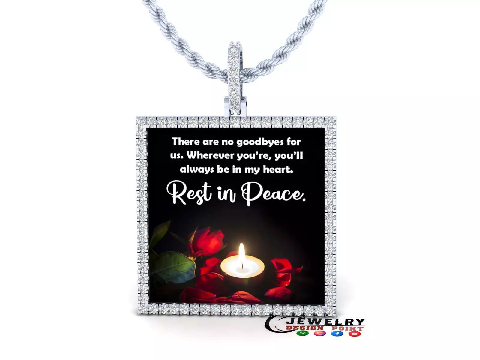 Custom Picture Pendant with Diamond - Square Memory Pendant  3D print model_0