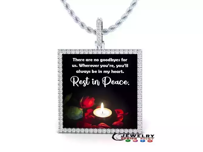 Custom Picture Pendant with Diamond - Square Memory Pendant 