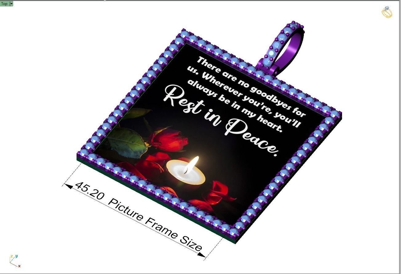 Custom Picture Pendant with Diamond - Square Memory Pendant 3D print model_8