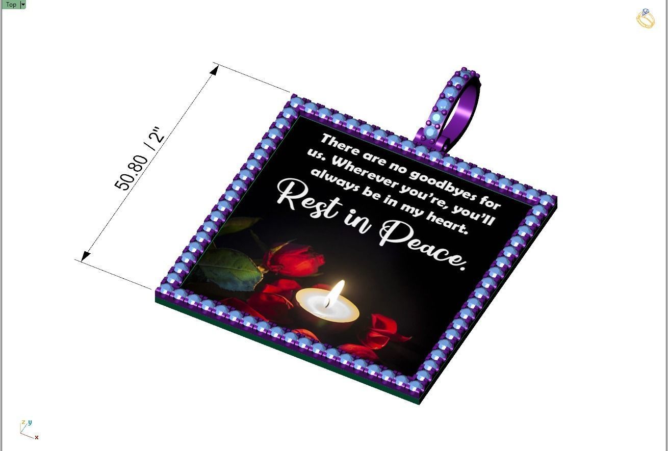 Custom Picture Pendant with Diamond - Square Memory Pendant 3D print model_4