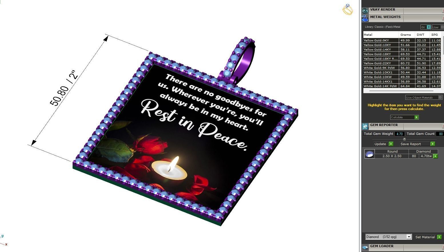 Custom Picture Pendant with Diamond - Square Memory Pendant 3D print model_6