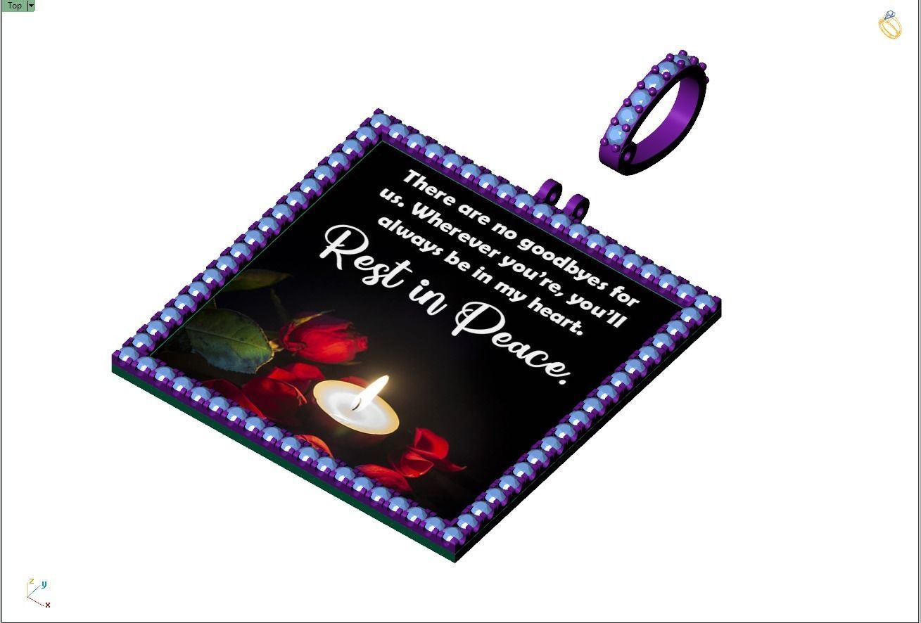 Custom Picture Pendant with Diamond - Square Memory Pendant 3D print model_12