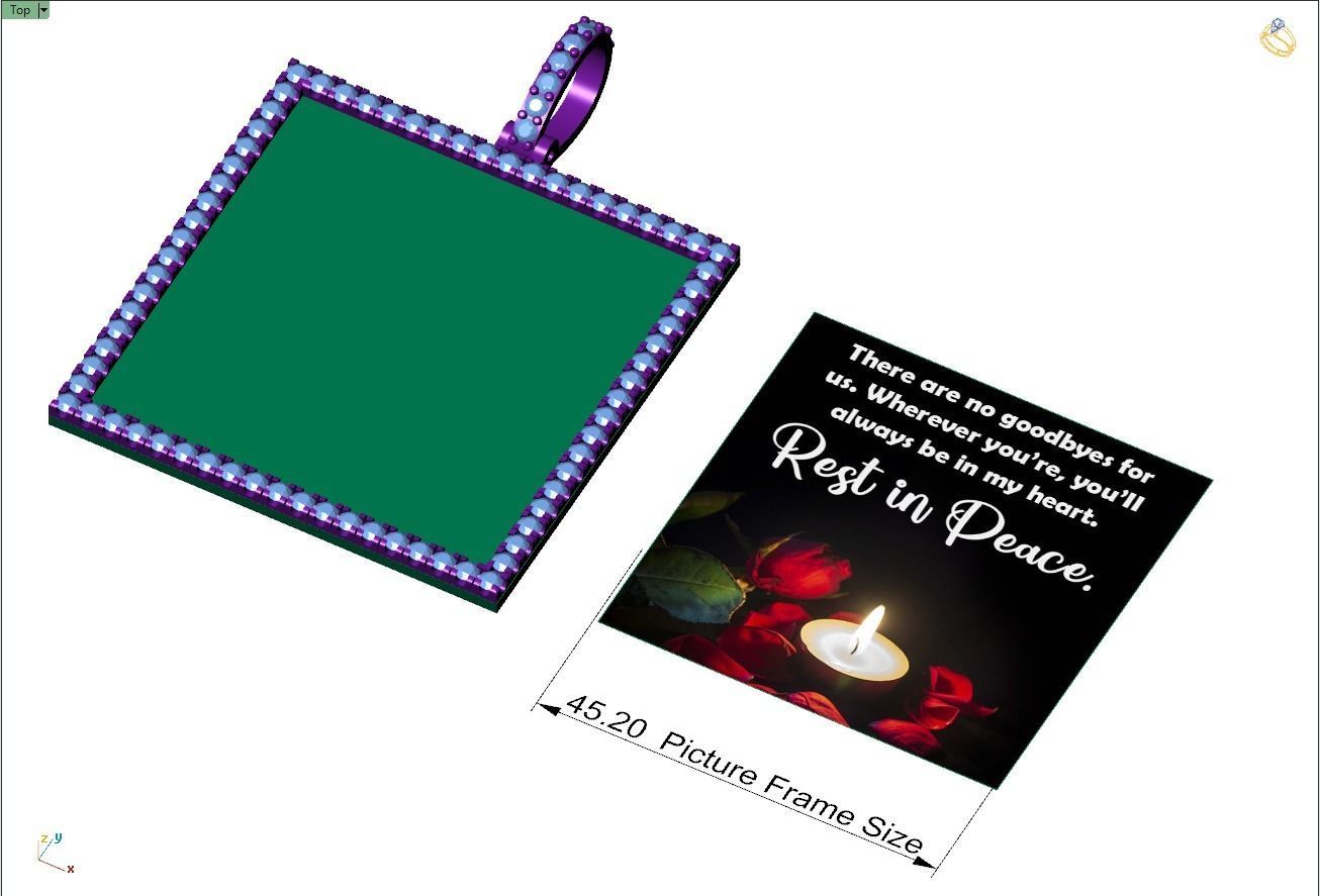 Custom Picture Pendant with Diamond - Square Memory Pendant 3D print model_9