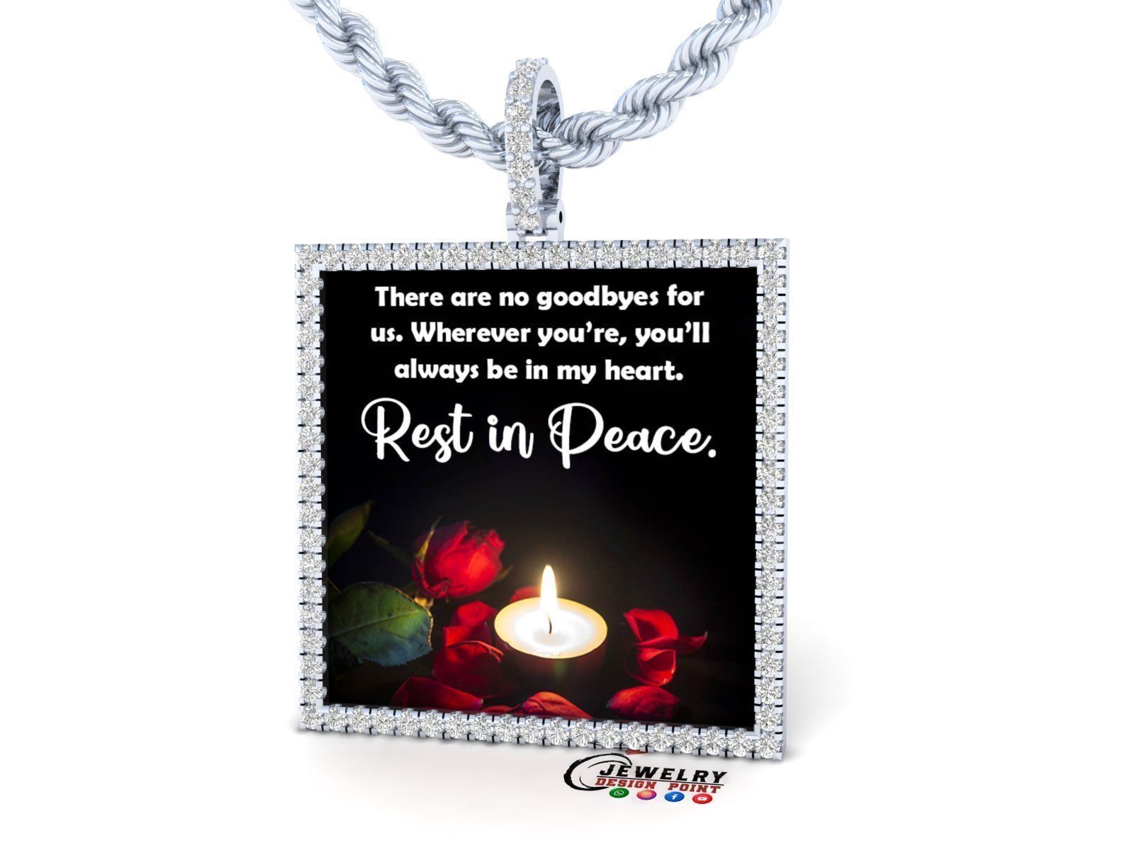 Custom Picture Pendant with Diamond - Square Memory Pendant 3D print model_3