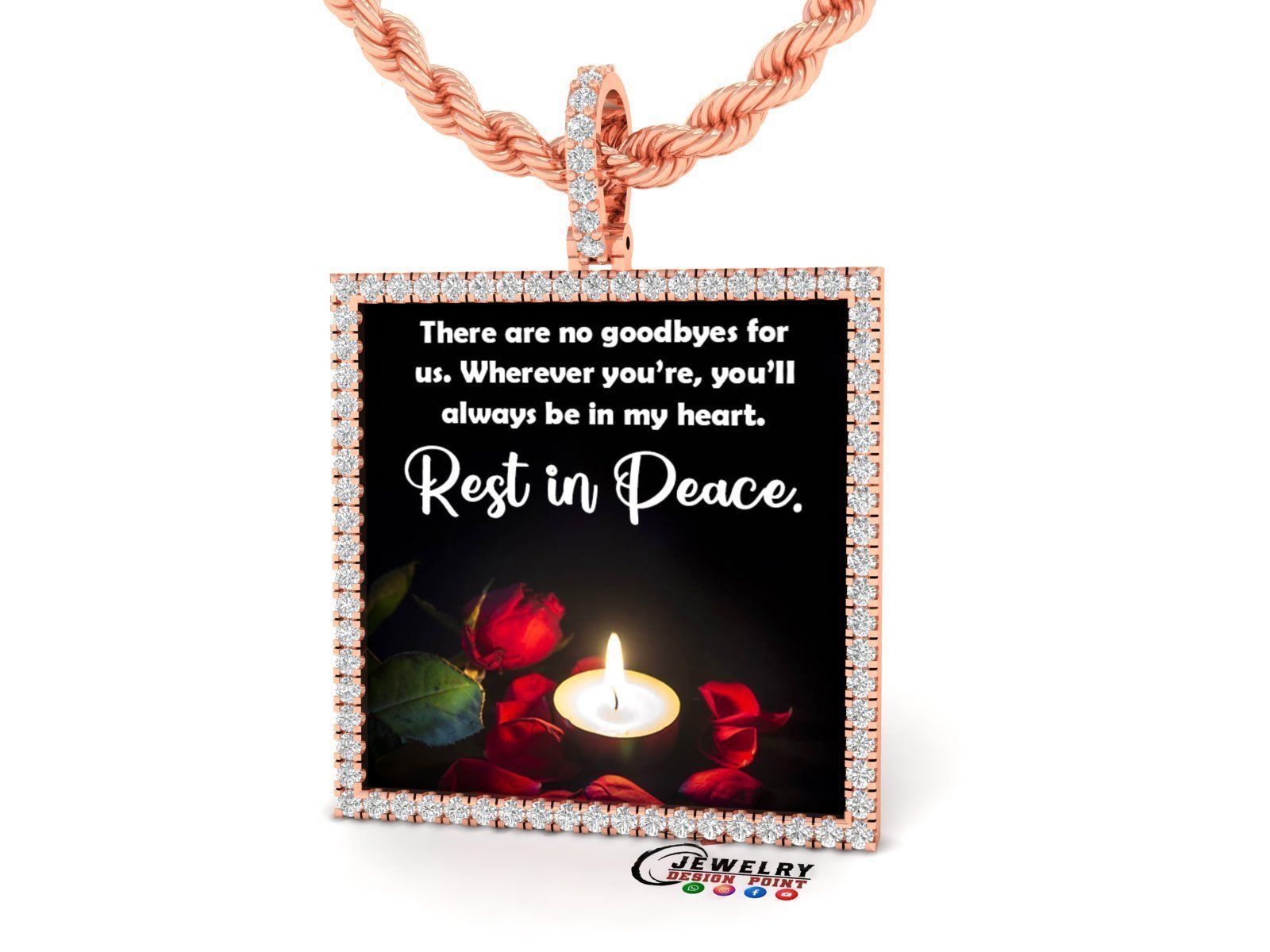 Custom Picture Pendant with Diamond - Square Memory Pendant 3D print model_2